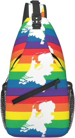 Netherlands Holland LGBT Pride Flag Crossbody Bag Cross Chest Bag Adjustable Sling Backpack Sports Gym Shoulder Bags Travel Cycling Daypack Diagonally Casual Rucksack