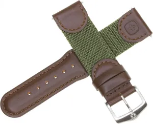 New 18mm Wenger Swiss Army Genuine Brown Leather Strap Army Green Nylon Watch Band