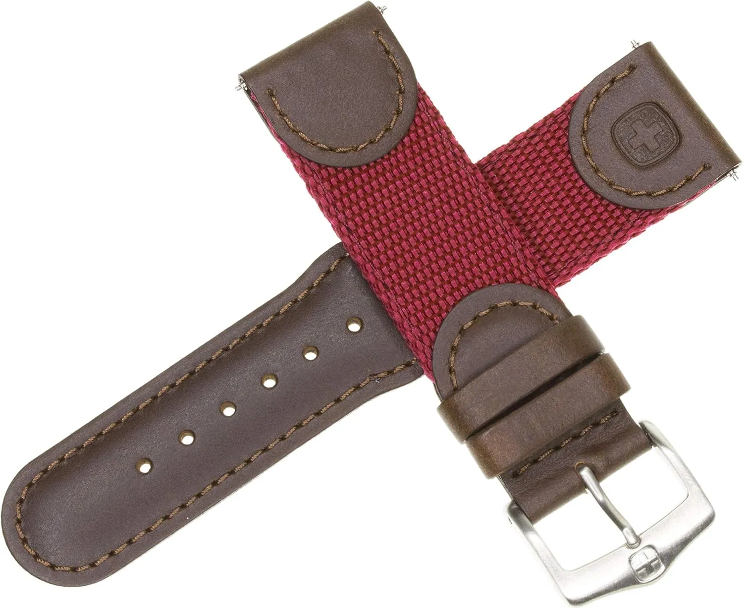 New 20mm Wenger Swiss Army Genuine Brown Leather Strap Burgundy Nylon Watch Band