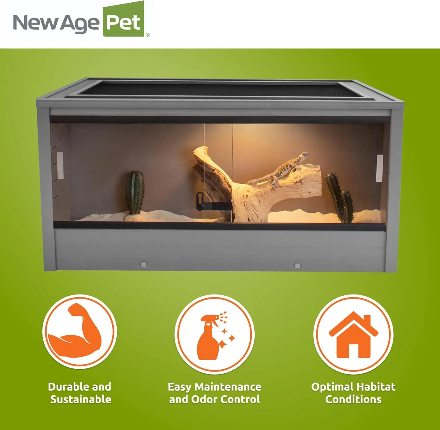 New Age Pet ECOFLEX 36" Mojave Reptile Lounge -Durable Wood Plastic Composite Habitat with Ventilation, Removable Glass Doors & Lock, Easy Assembly, for Tortoises, Snakes, Iguanas