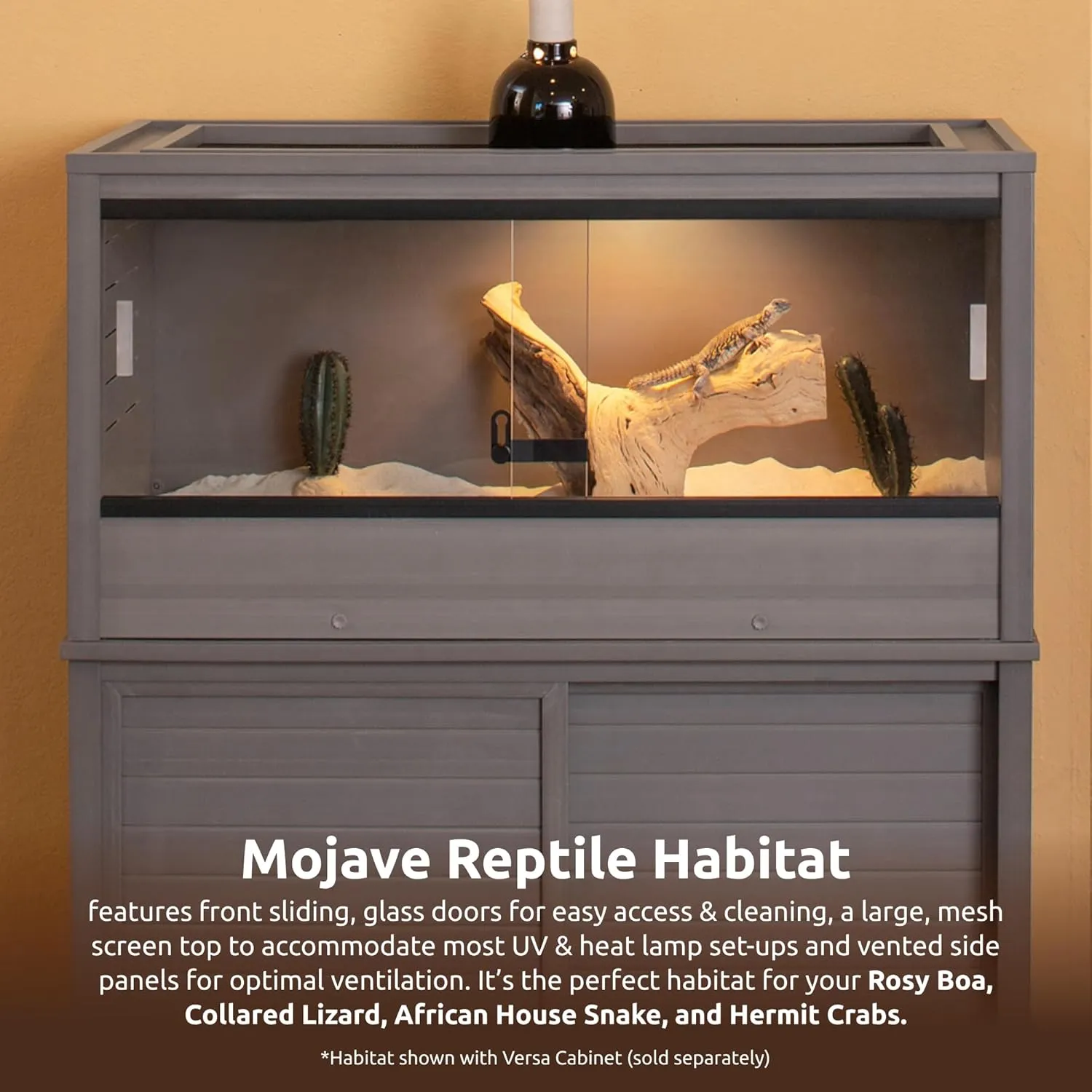 New Age Pet ECOFLEX 36" Mojave Reptile Lounge -Durable Wood Plastic Composite Habitat with Ventilation, Removable Glass Doors & Lock, Easy Assembly, for Tortoises, Snakes, Iguanas