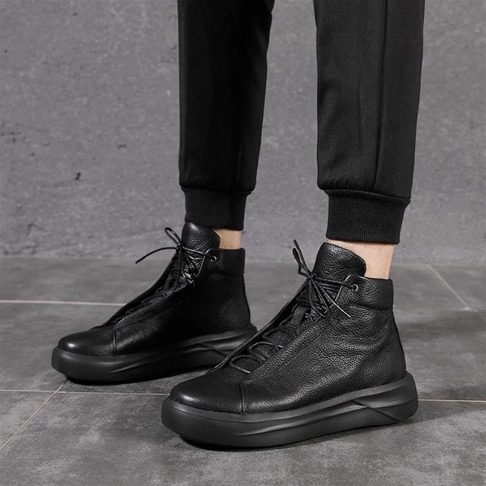 NEW For Men Ankle Boots Mens Lace up High Top Low Heel Boots Holiday For Office The First Layer Of Cowhide