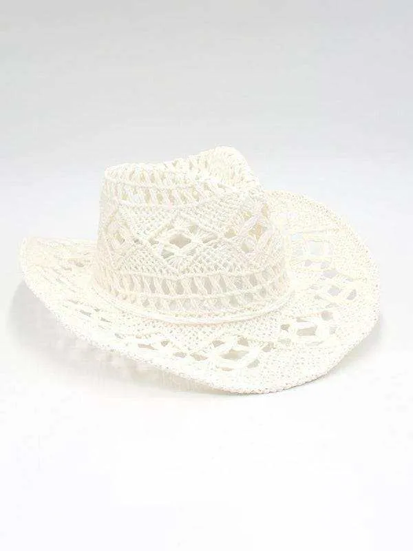 New hollow cowboy hat, hand-knitted straw hat, jazz hat with raised brim