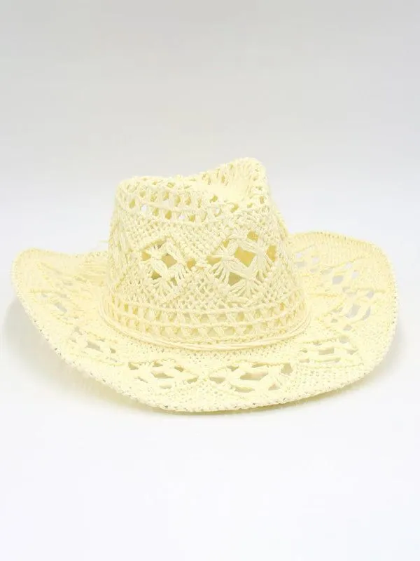 New hollow cowboy hat, hand-knitted straw hat, jazz hat with raised brim