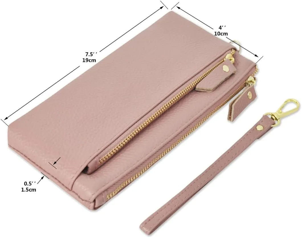 NGIL Genuine Leather Wristlet RFID Blocking Wallet, Zippered Wristlet Wallets for Women