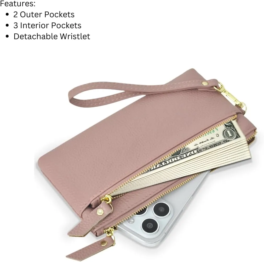NGIL Genuine Leather Wristlet RFID Blocking Wallet, Zippered Wristlet Wallets for Women