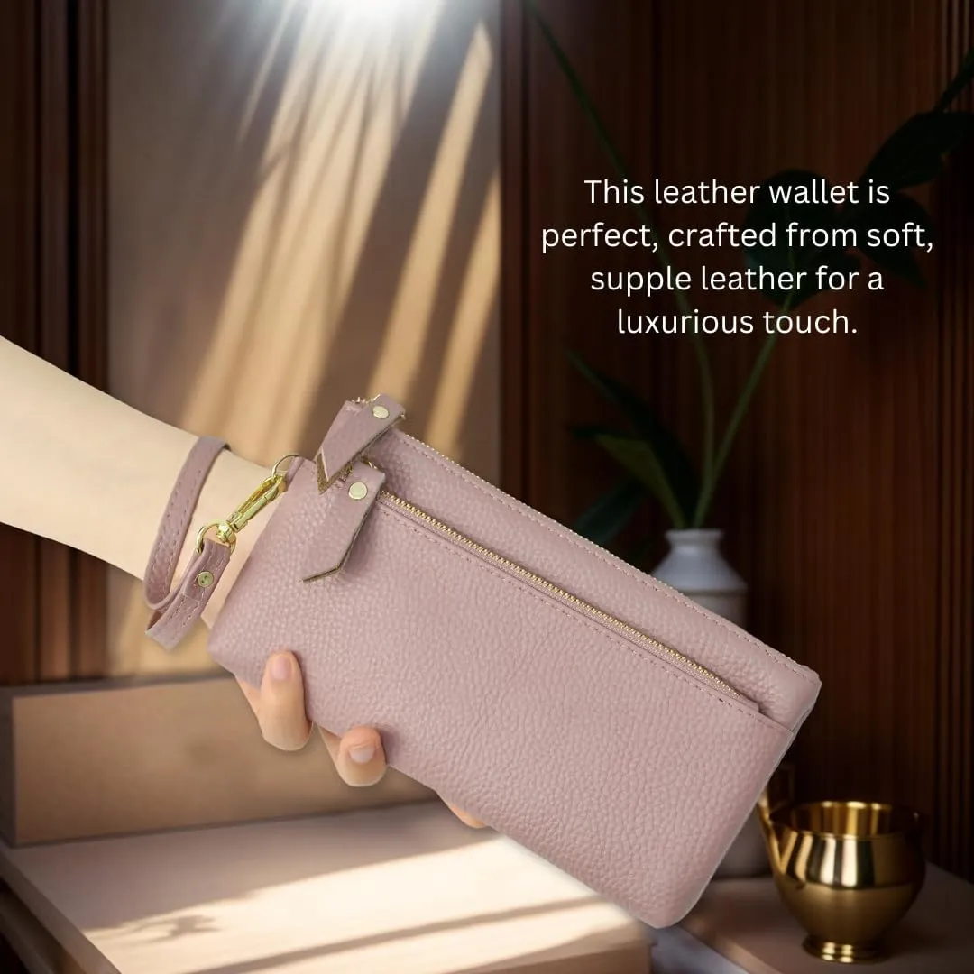 NGIL Genuine Leather Wristlet RFID Blocking Wallet, Zippered Wristlet Wallets for Women