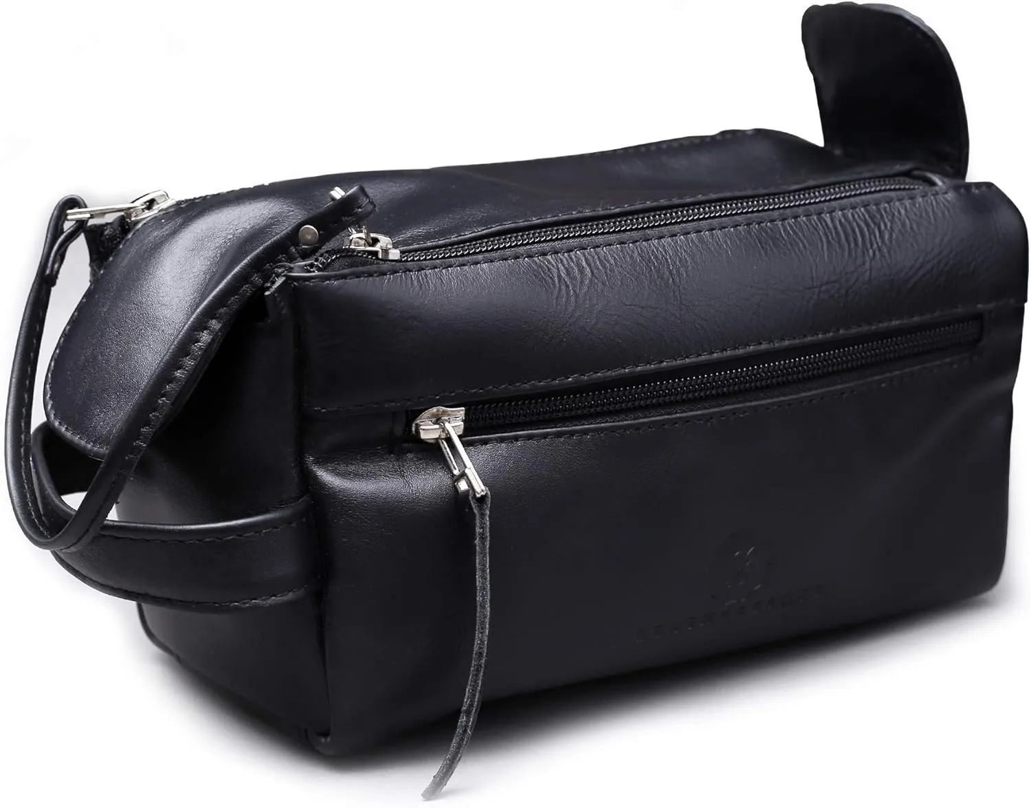Noho Handmade Genuine Black Cowhide Leather Toiletry Bag Travel Dopp Kit for Men and Women
