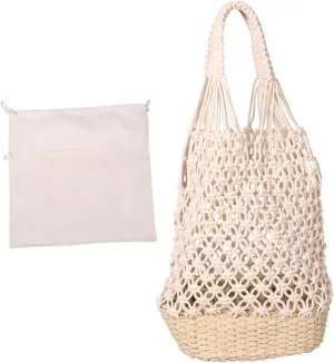 NOLITOY Vintage Woven Bag Fashion Hollowed out Design Handbag for Work School Beach Travel Durable Easy to Clean
