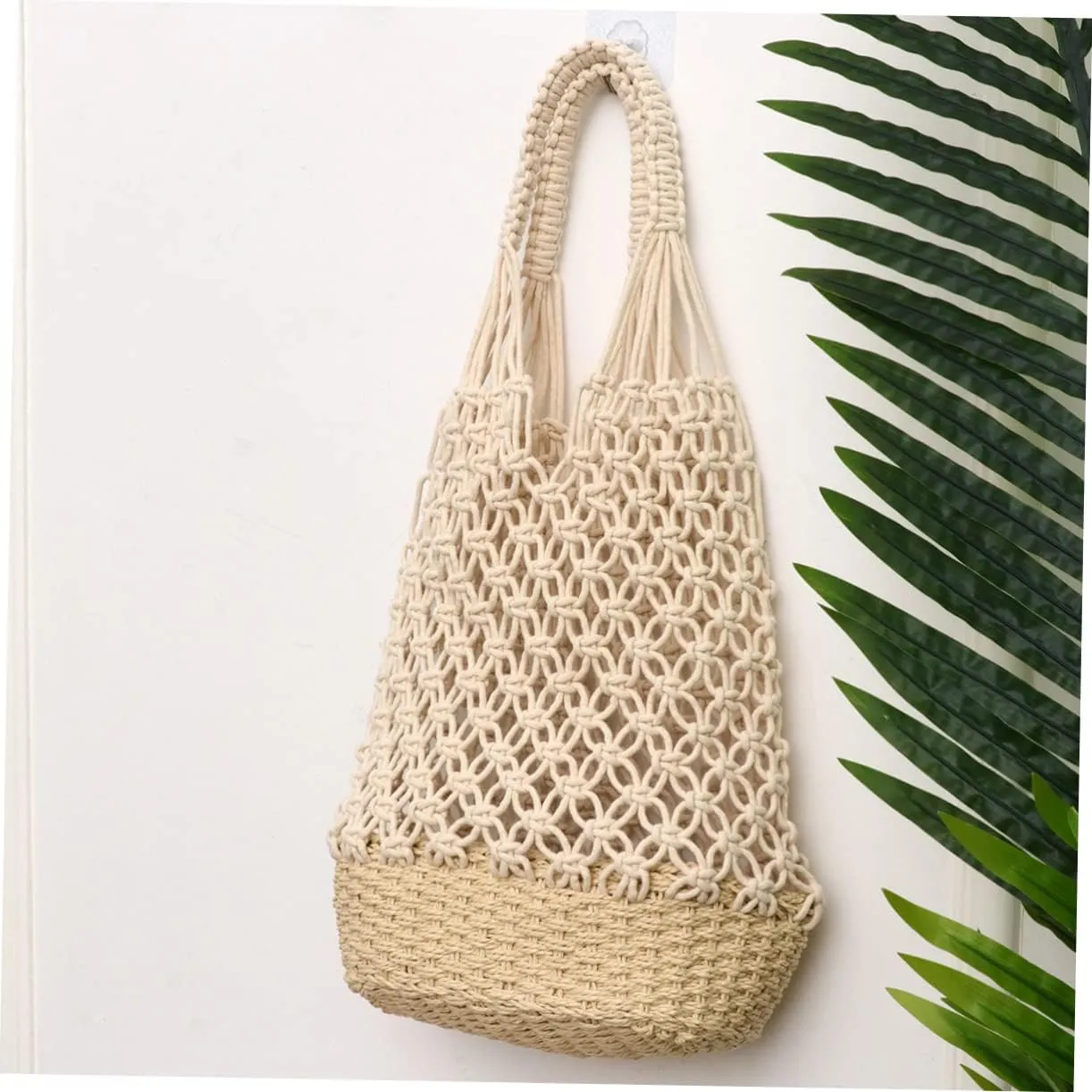 NOLITOY Vintage Woven Bag Fashion Hollowed out Design Handbag for Work School Beach Travel Durable Easy to Clean