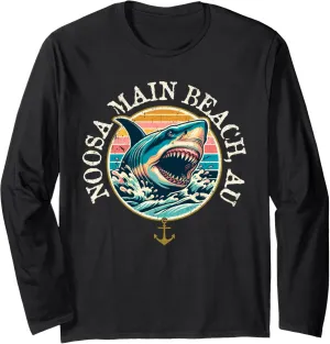 Noosa Main Beach Australia Shark Retro Distressed Design Long Sleeve T-Shirt