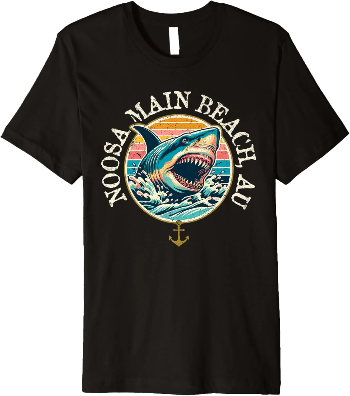 Noosa Main Beach Australia Shark Retro Distressed Design Premium T-Shirt