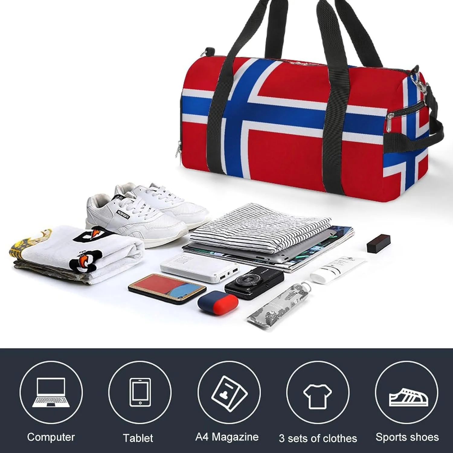 Norway Flag Sports Gym Bag for Boys Girls with Wet Pocket Shoe Compartment