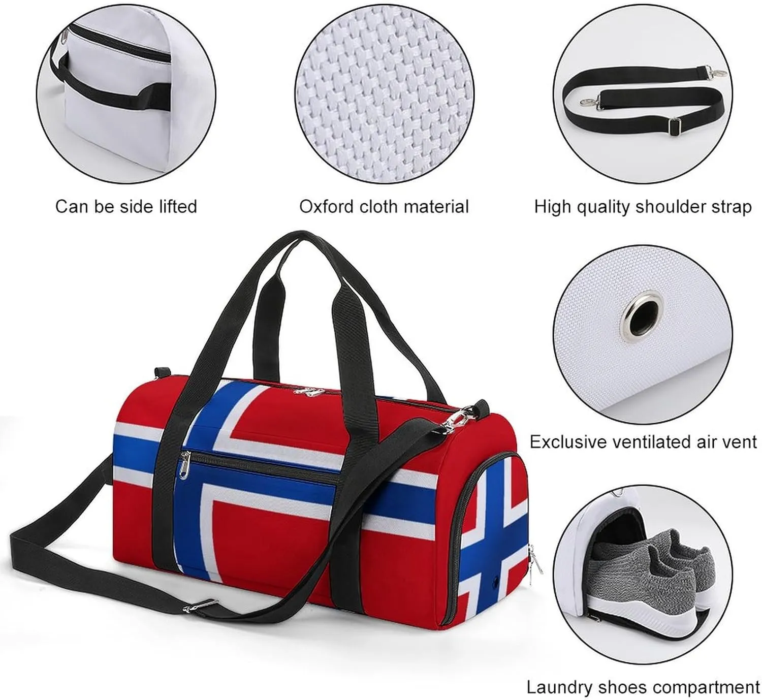 Norway Flag Sports Gym Bag for Boys Girls with Wet Pocket Shoe Compartment