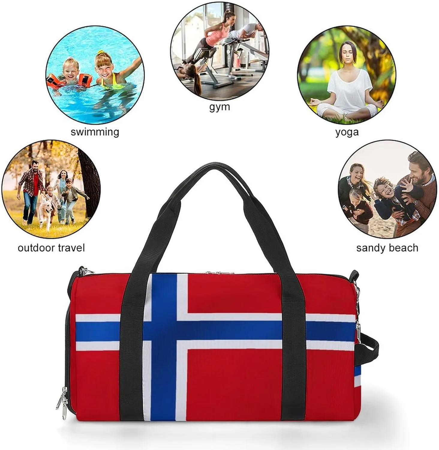 Norway Flag Sports Gym Bag for Boys Girls with Wet Pocket Shoe Compartment