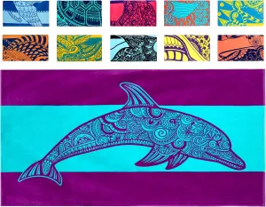 Nova Blue Dolphin Beach Towel – Tropical Blue & Purple Colors with A Unique Design, Extra Large, XL, Pool Towels (34”x 63”) Made from 100% Cotton