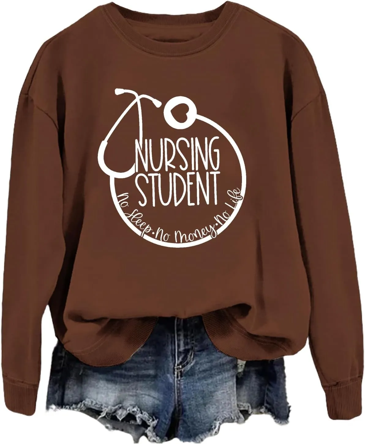 Nursing Student Sweatshirt, No Sleep No Money No Life Nursing Shirt Future Nurse Crewneck Sweater Tops for Women