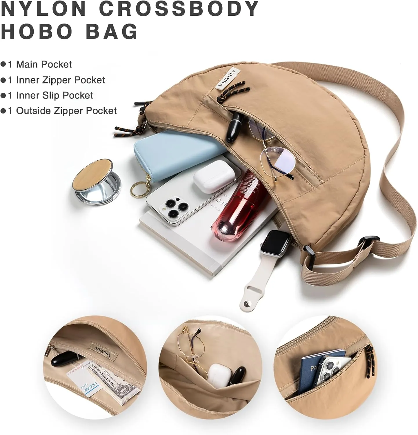 Nylon Crescent Bag Crossbody, Casual Sling Bag Half Moon Hobo Purse For Women Men