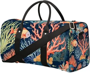 Ocean Coral Print Travel Duffel Bag for Women Men Waterproof Foldable Overnight Weekender Bag Large Capacity Sports Gym Bag