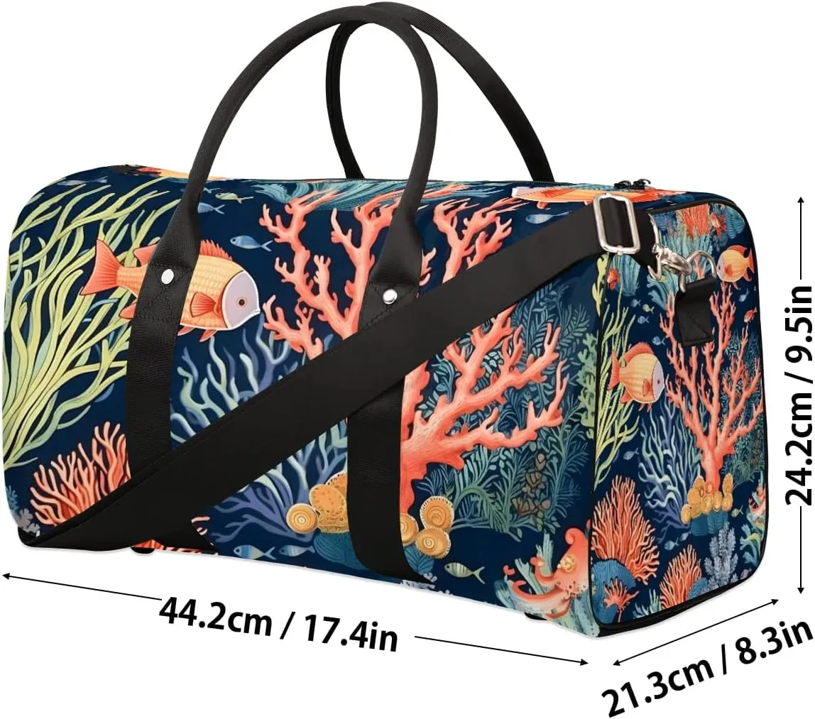 Ocean Coral Print Travel Duffel Bag for Women Men Waterproof Foldable Overnight Weekender Bag Large Capacity Sports Gym Bag