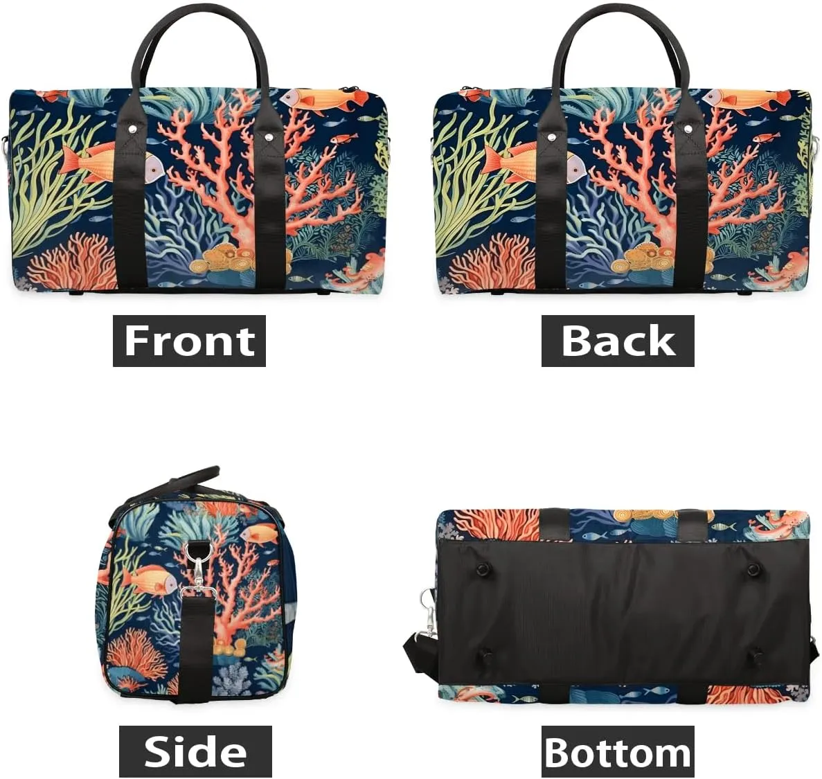 Ocean Coral Print Travel Duffel Bag for Women Men Waterproof Foldable Overnight Weekender Bag Large Capacity Sports Gym Bag