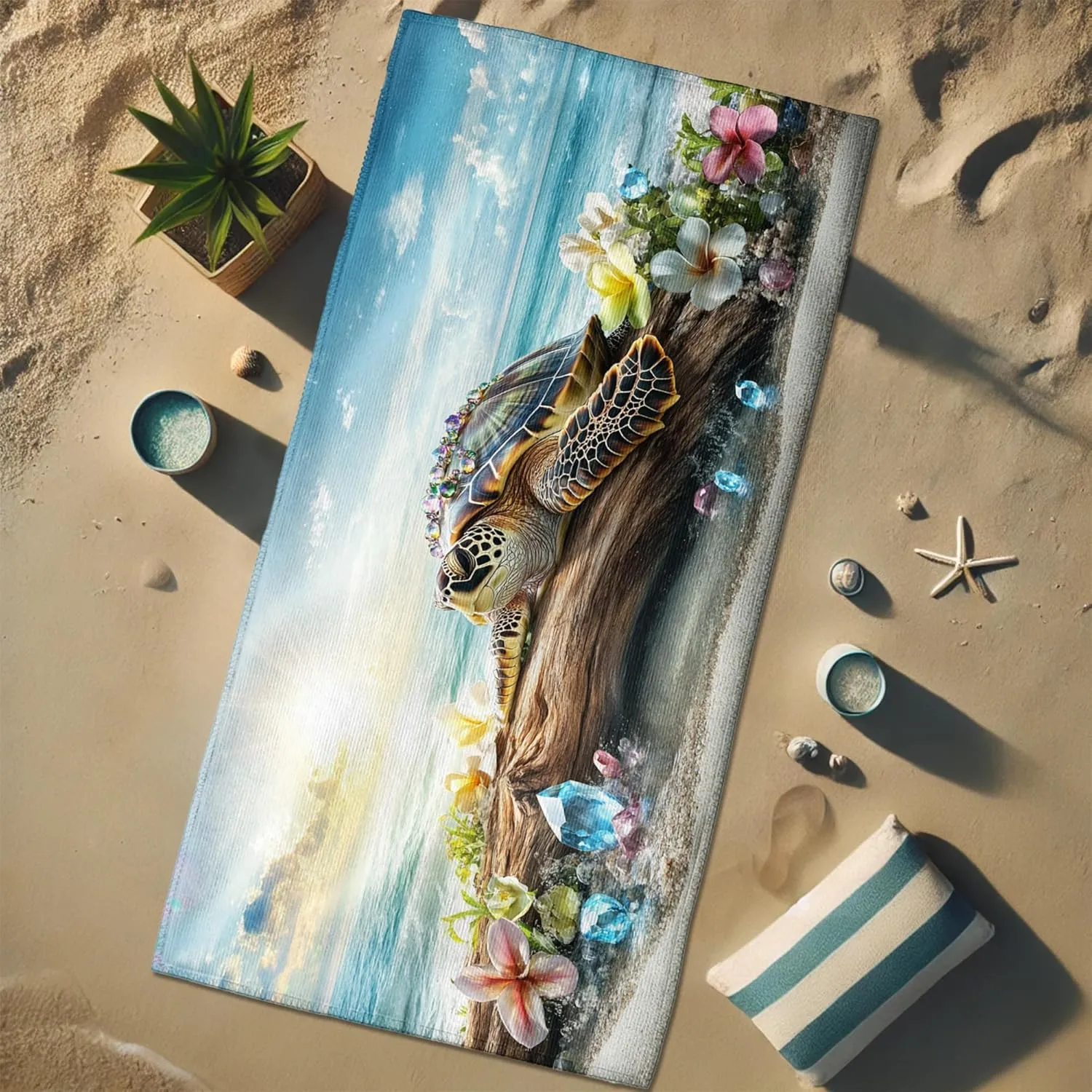 Ocean Green Turtle Microfiber Beach Towel Vintage Coastal Design Quick Dry Absorbent Sand Free Lightweight Beach Blanket Perfect for Vacation Pool Picnic Essentials 62x31 Inch