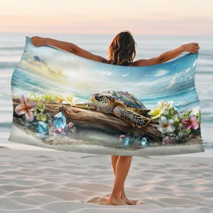 Ocean Green Turtle Microfiber Beach Towel Vintage Coastal Design Quick Dry Absorbent Sand Free Lightweight Beach Blanket Perfect for Vacation Pool Picnic Essentials 62x31 Inch