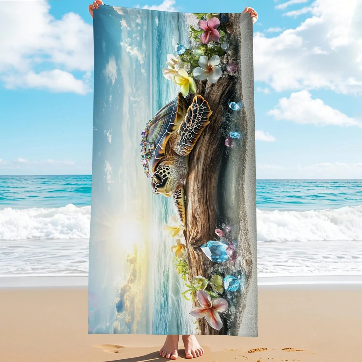 Ocean Green Turtle Microfiber Beach Towel Vintage Coastal Design Quick Dry Absorbent Sand Free Lightweight Beach Blanket Perfect for Vacation Pool Picnic Essentials 62x31 Inch