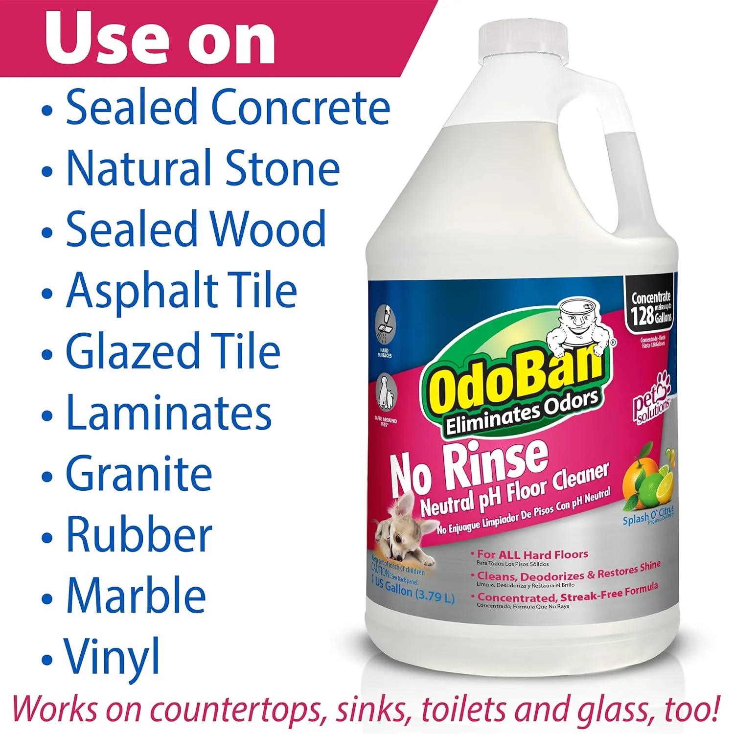 OdoBan Pet Solutions Neutral pH Floor Cleaner Concentrate, 1 Gallon, and Oxy Stain Remover, 32 Ounce Spray