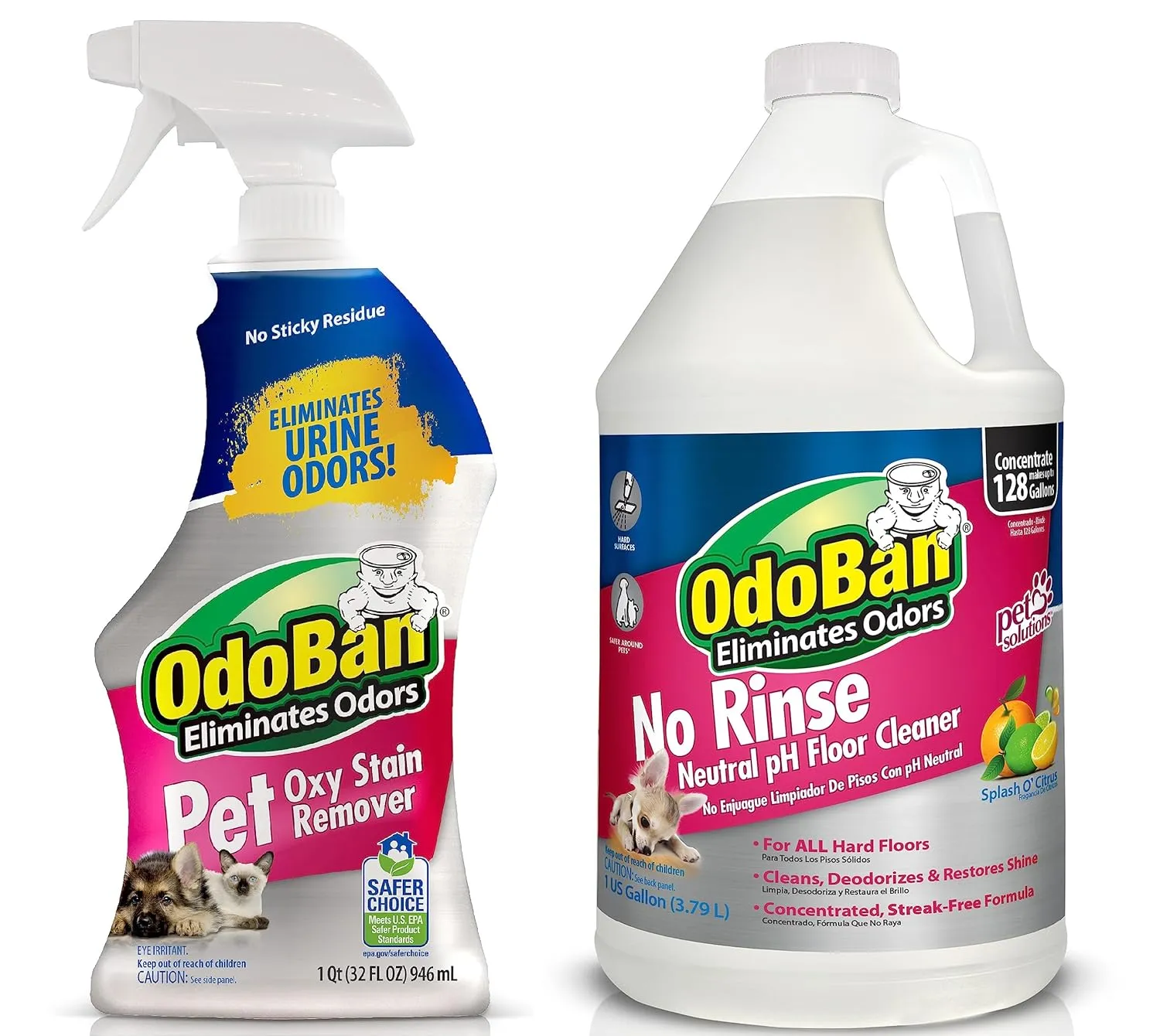 OdoBan Pet Solutions Neutral pH Floor Cleaner Concentrate, 1 Gallon, and Oxy Stain Remover, 32 Ounce Spray