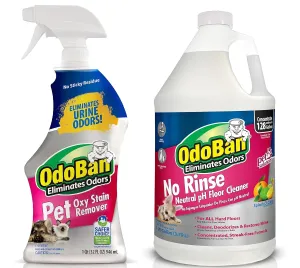 OdoBan Pet Solutions Neutral pH Floor Cleaner Concentrate, 1 Gallon, and Oxy Stain Remover, 32 Ounce Spray