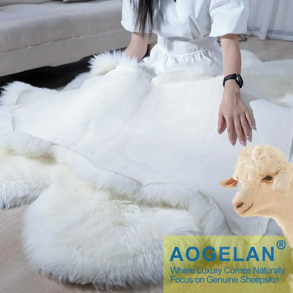 Orange Premium Genuine Sheepskin Rug, Genuine Sheepskin Natural Lambskin Shaggy Fur Area Rug for Kids Bedroom Sofa Chair Seat Cover Pets Dogs Mat Single Pelt/2FT*3FT