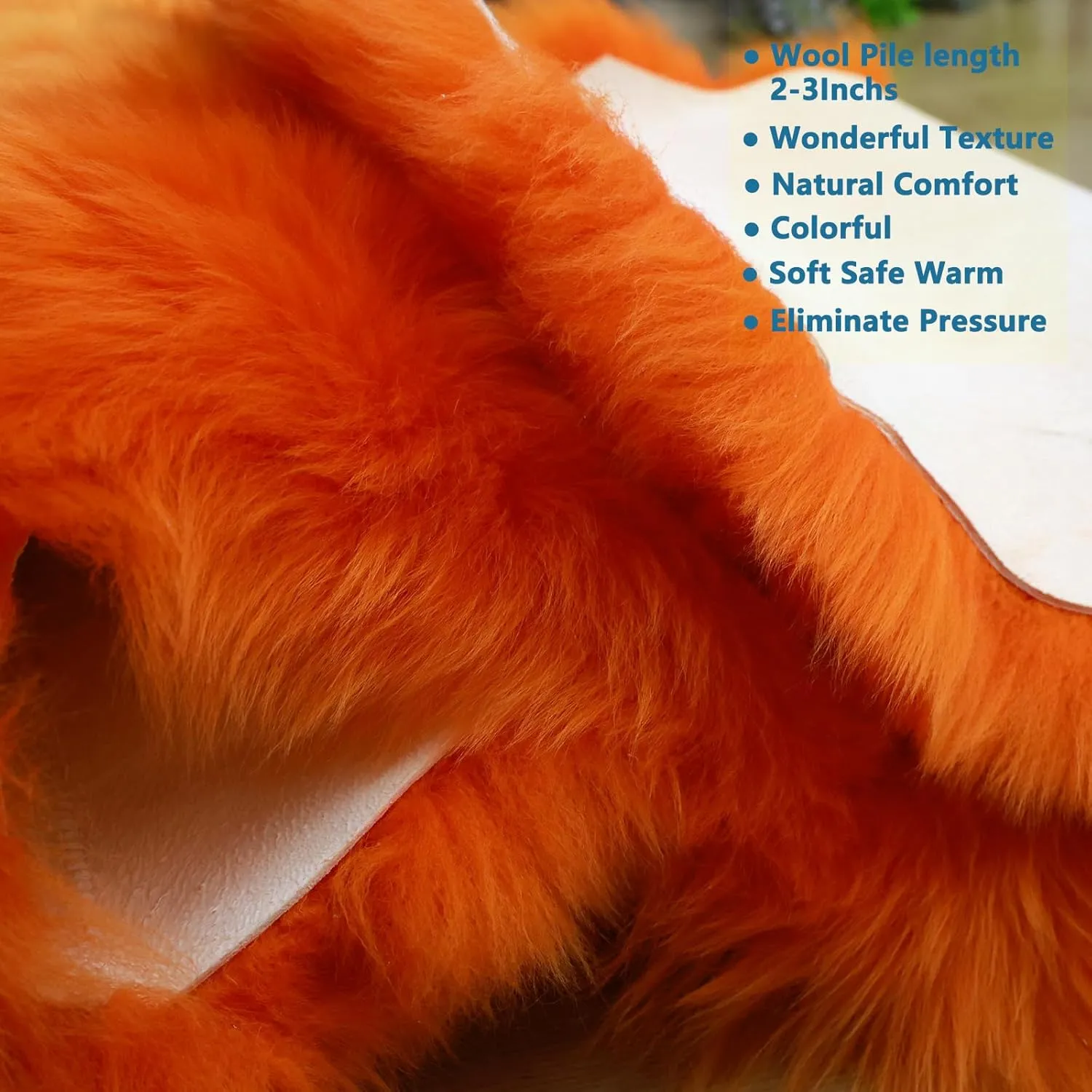 Orange Premium Genuine Sheepskin Rug, Genuine Sheepskin Natural Lambskin Shaggy Fur Area Rug for Kids Bedroom Sofa Chair Seat Cover Pets Dogs Mat Single Pelt/2FT*3FT
