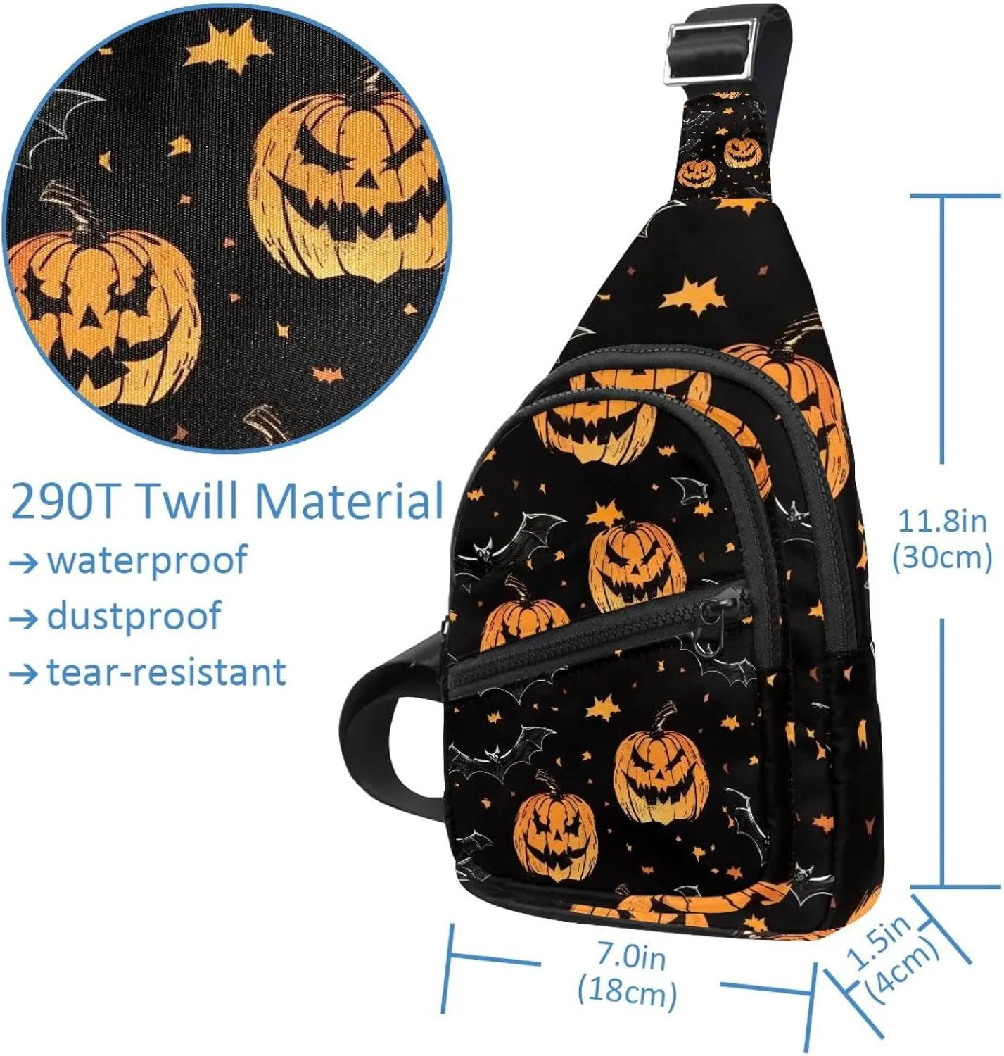 Orange Pumpkins and Bats 2 Crossbody Bag with Adjustable Shoulder Strap, Shoulder Bag for Men and Women Sling Backpack for Travel, Cycling, Work, Sport