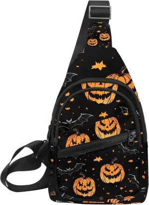Orange Pumpkins and Bats 2 Crossbody Bag with Adjustable Shoulder Strap, Shoulder Bag for Men and Women Sling Backpack for Travel, Cycling, Work, Sport