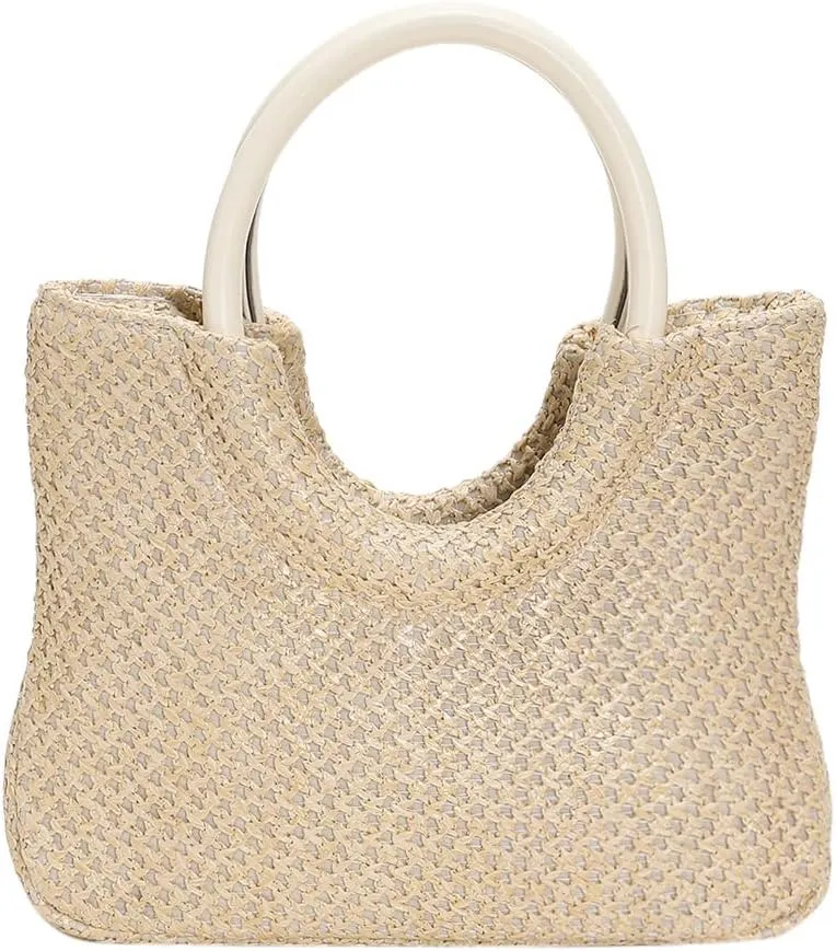 Orgone Straw Purse Hobo Bag Handwoven Tote Bag, Round Handle Ring Handbag Clutch Wallet, Summer Beach Purse for Women Travel