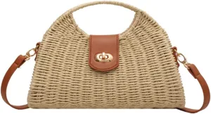 Orgone Summer Beach Woven Tote Bag, Straw Rattan Raffia Bucket Bag, Handmade Basket Handbag