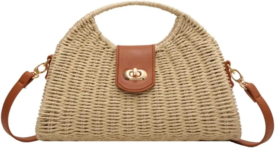 Orgone Summer Beach Woven Tote Bag, Straw Rattan Raffia Bucket Bag, Handmade Basket Handbag