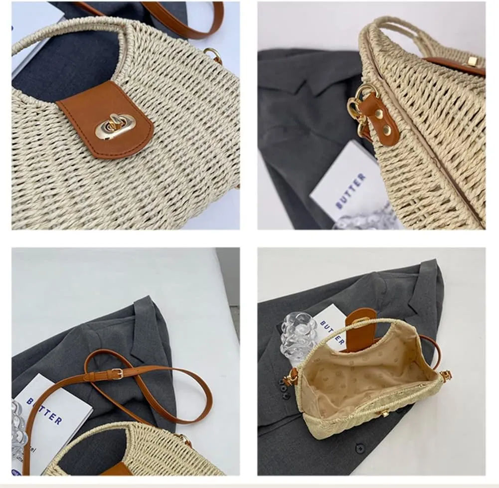 Orgone Summer Beach Woven Tote Bag, Straw Rattan Raffia Bucket Bag, Handmade Basket Handbag