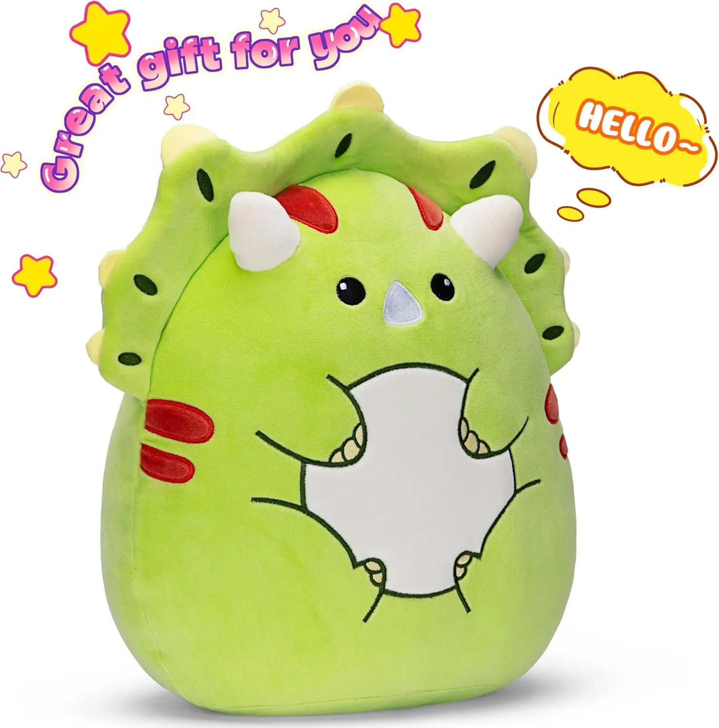 Original 14-Inch Large Triceratops Dinosaur Plush Pillow Stuffed Animal Toy,Big Size Cute Soft Fat Toys Kawaii Cuddle Plushie,Gift for Kids