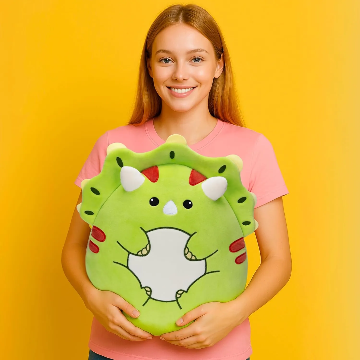 Original 14-Inch Large Triceratops Dinosaur Plush Pillow Stuffed Animal Toy,Big Size Cute Soft Fat Toys Kawaii Cuddle Plushie,Gift for Kids