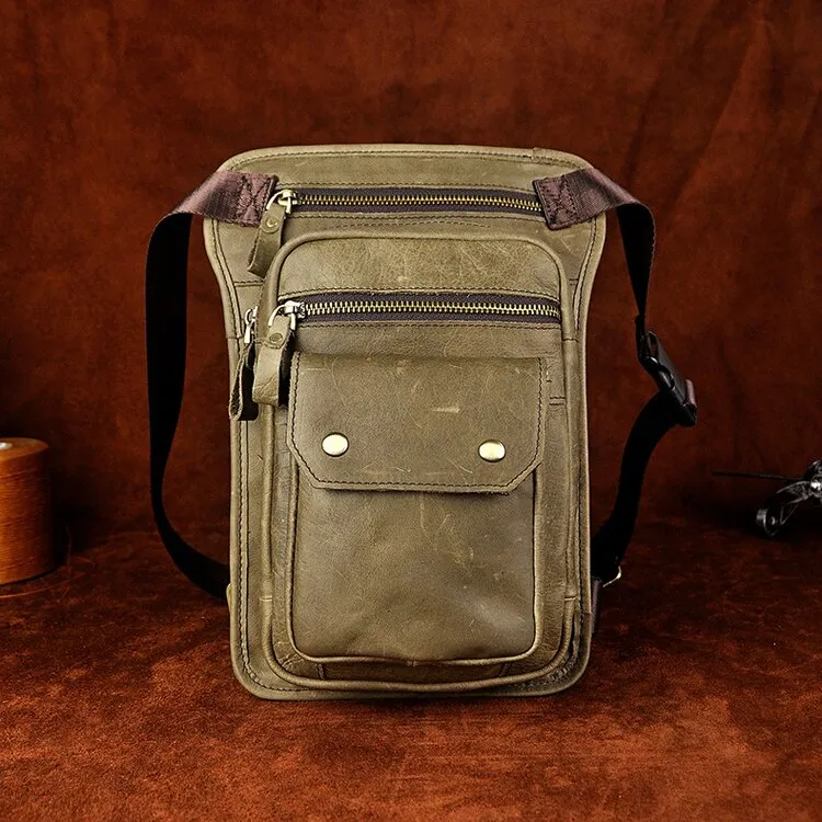 Original Leather Men Design Casual Messenger Shoulder Sling Bag Fashion Multifunction Waist Belt Pack Drop Leg Bag Pouch
