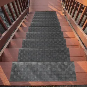 Ottomanson DirtOff Collection Checkers Grid Design Rubber Stair Treads, 5 Pack, 10" X 25.5", Black