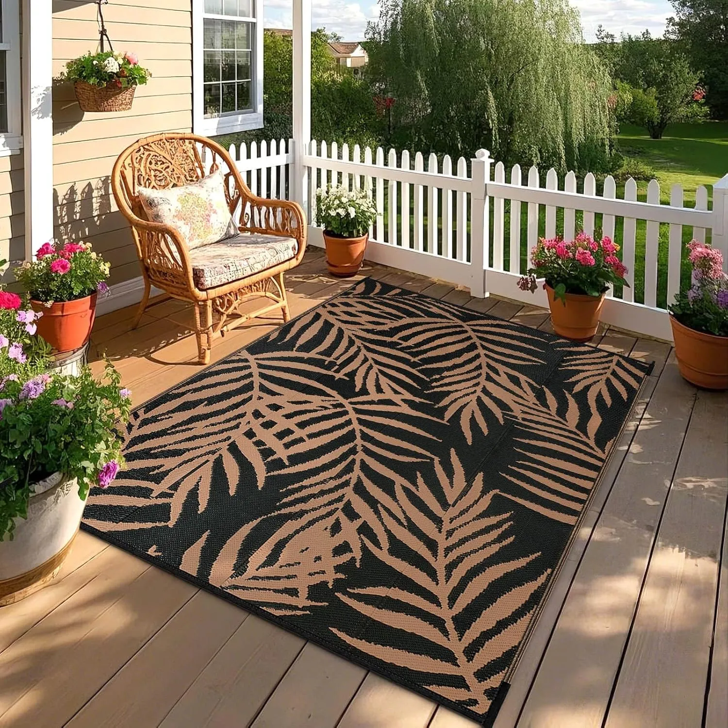 Outdoor Rugs Patio Camping Waterproof - 6x9 Plastic Straw Patio Rug Portable for Campers, Outside RVs Mat, Outdoor Area Carpet for Patios Clearance, Backyard Porch, Balcony, Picnic