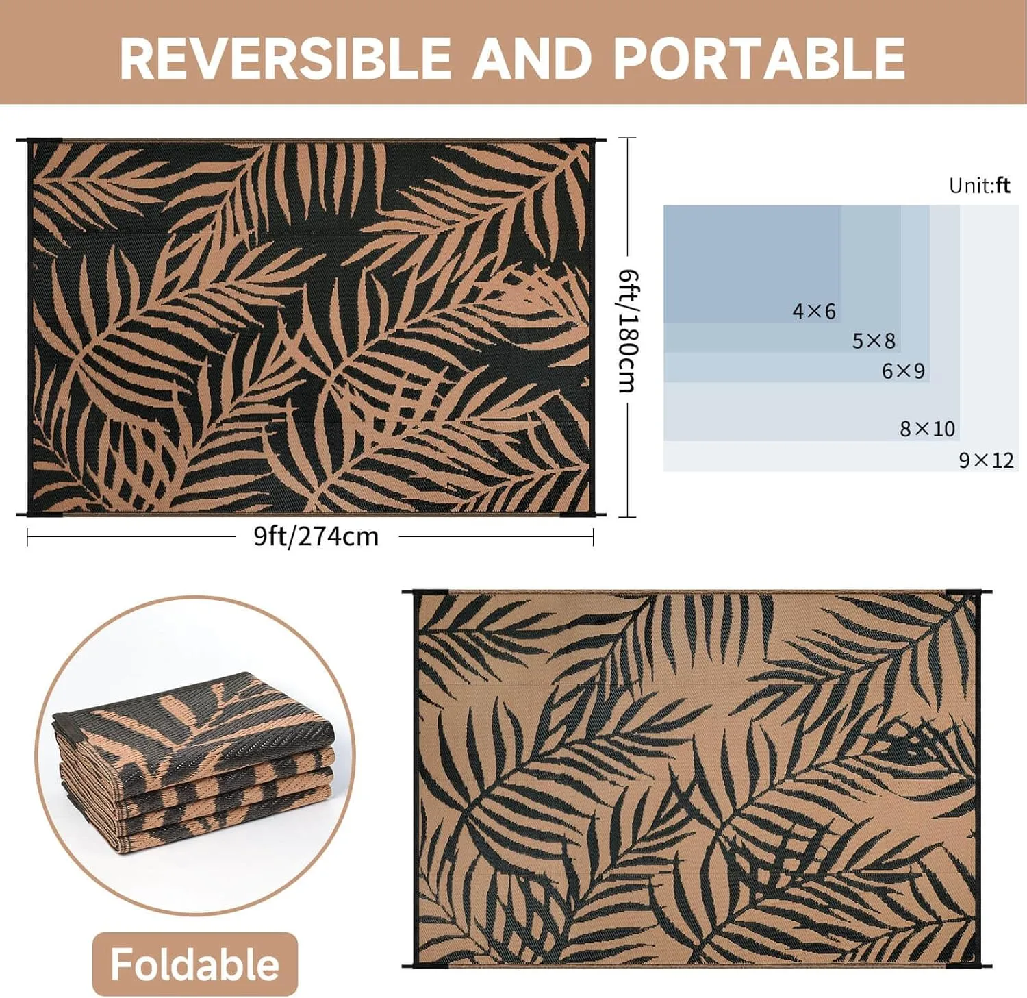 Outdoor Rugs Patio Camping Waterproof - 6x9 Plastic Straw Patio Rug Portable for Campers, Outside RVs Mat, Outdoor Area Carpet for Patios Clearance, Backyard Porch, Balcony, Picnic