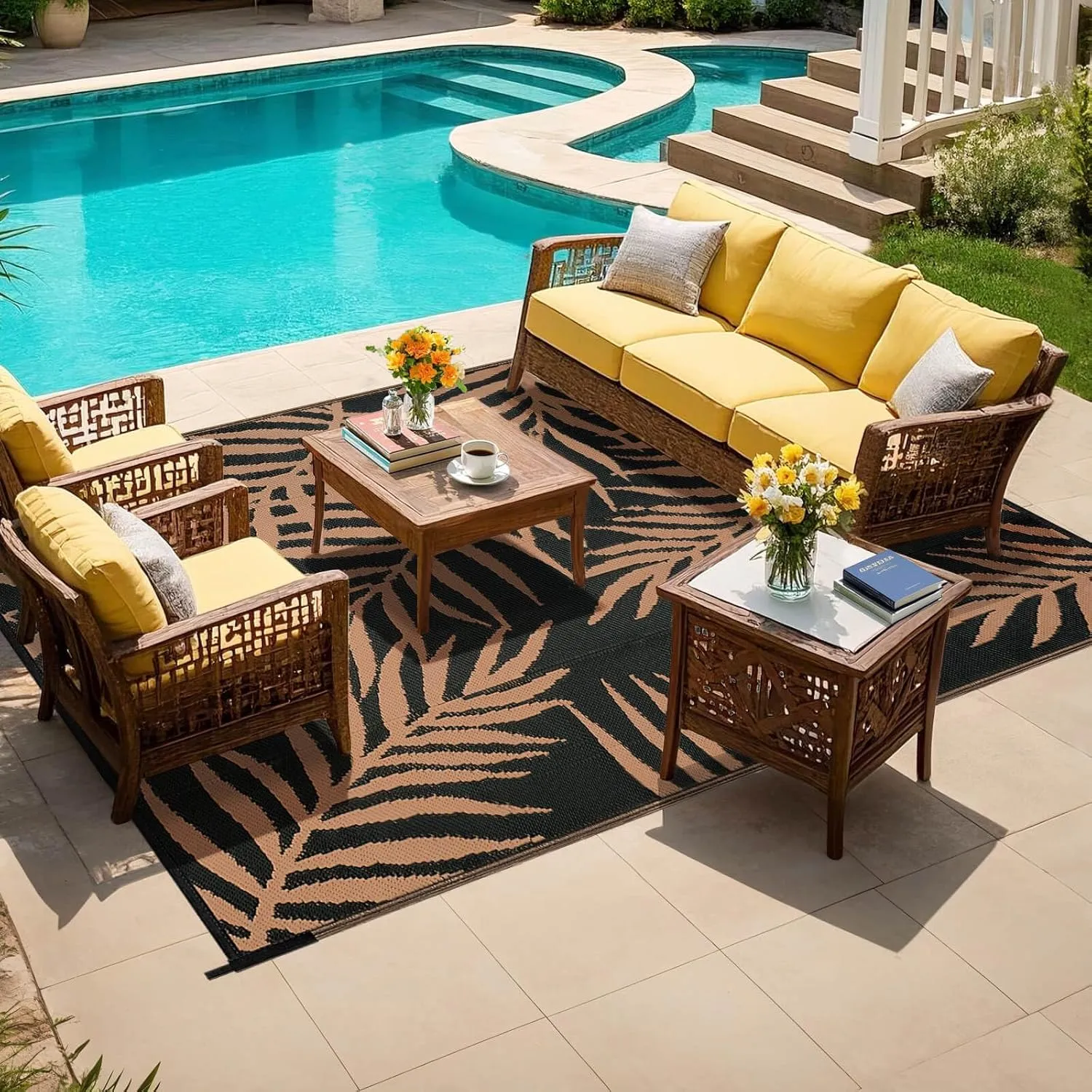 Outdoor Rugs Patio Camping Waterproof - 6x9 Plastic Straw Patio Rug Portable for Campers, Outside RVs Mat, Outdoor Area Carpet for Patios Clearance, Backyard Porch, Balcony, Picnic
