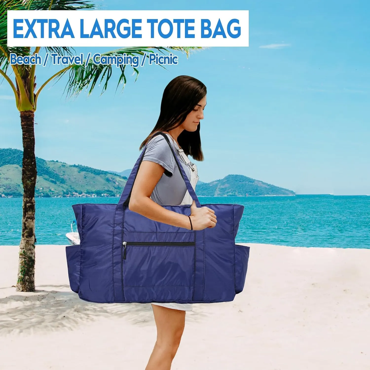 Outrip Extra Large Beach Tote Bags for Family Waterproof Pool Bag for Women with Zipper