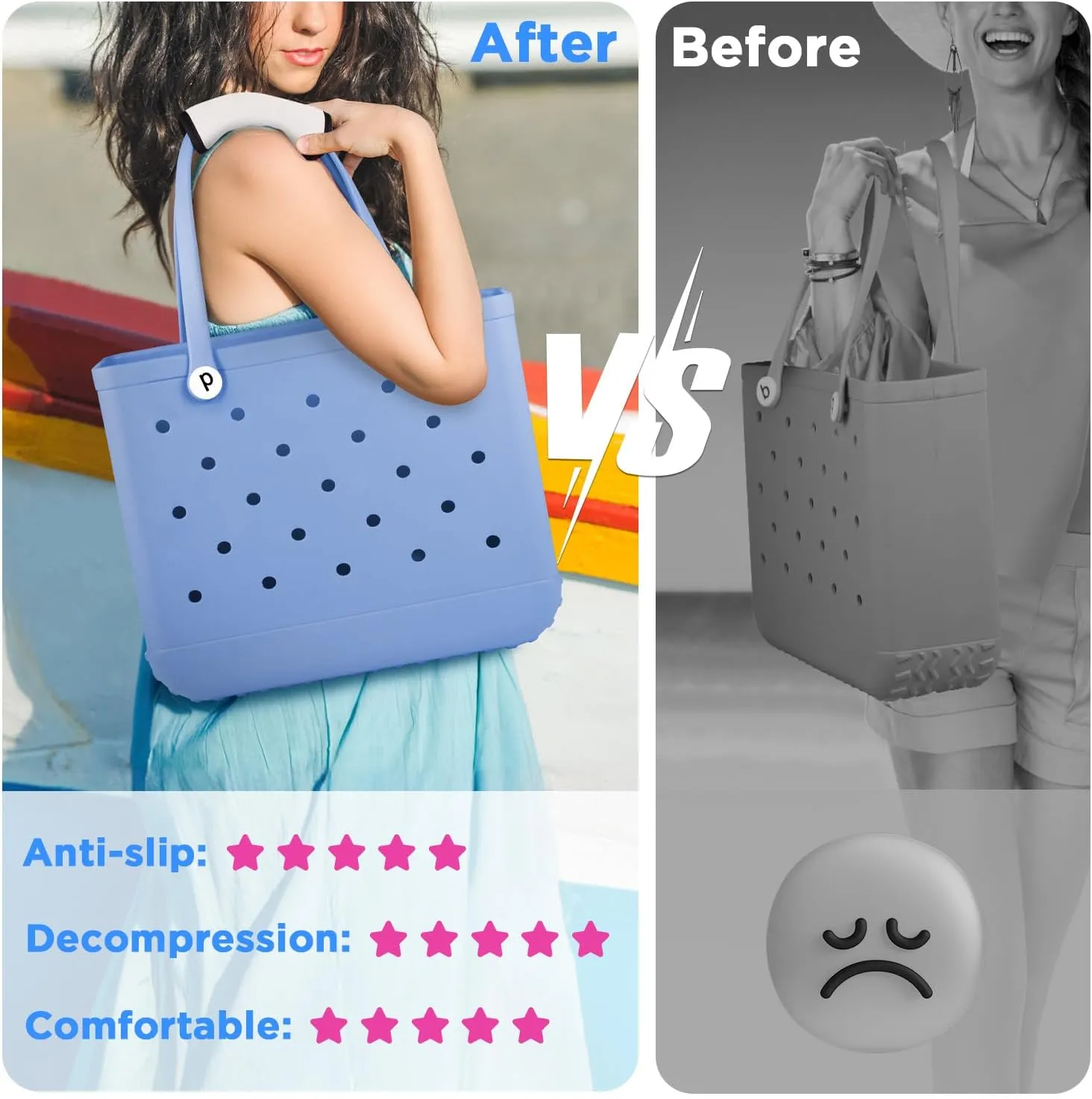 OUTXE Strap Wrap for Bogg Bag, Adjustable Crossbody Shoulder Straps Long, Neoprene Handle Wrap Protector, XL Medium Bogg Bag Rubber Tote Bag Accessories