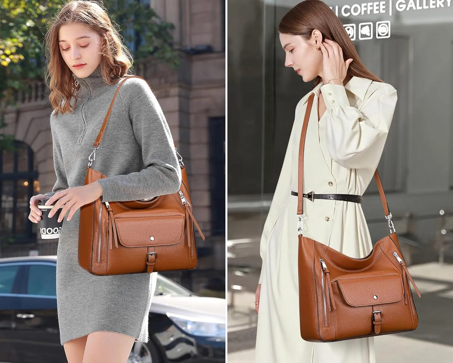 Over Earth Genuine Leather Hobo Bags for Women Soft Large Shoulder Handbags Ladies Classic Work Purses and Handbags
