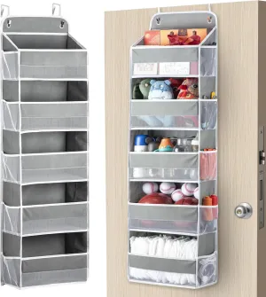 Over The Door Organizer Storage 5-Shelf Hanging Closet Organizer, Door Organizer Hanging Bathroom, Breathable 5 Large Capacity 10 Side Pockets, Xmas Gift for Her, Kitchen Home Living Room Door, Grey